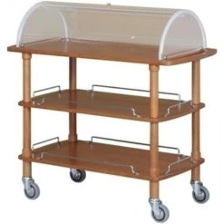 Carrello Di Servizio In Legno Noce Con Cupola In Plexiglas Modello CLC2013 Tre Piani