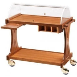 Carrello Di Servizio In Legno Noce Modello CL2260 Due Piani Cupola In Plexiglas Semicircolare Con Coperchi Rientranti
