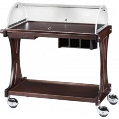 Carrello Di Servizio In Legno Wengè Modello CL2255W Due Piani. Cupola In Plexiglas Semicircolare Con Coperchi Rientranti