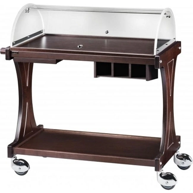 Carrello Di Servizio In Legno Wengè Modello CL2255W Due Piani. Cupola In Plexiglas Semicircolare Con Coperchi Rientranti 2 Carrello Di Servizio In Legno Wengè Modello CL2255W Due Piani. Cupola In Plexiglas Semicircolare Con Coperchi Rientranti