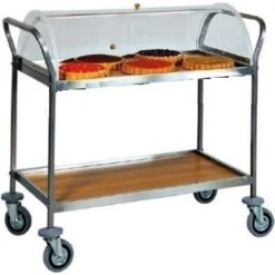 Carrello Di Servizio Modello CA1152 Per Dolci, Formaggi E Antipasti. Acciaio E Nobilitato Noce 2 Piani