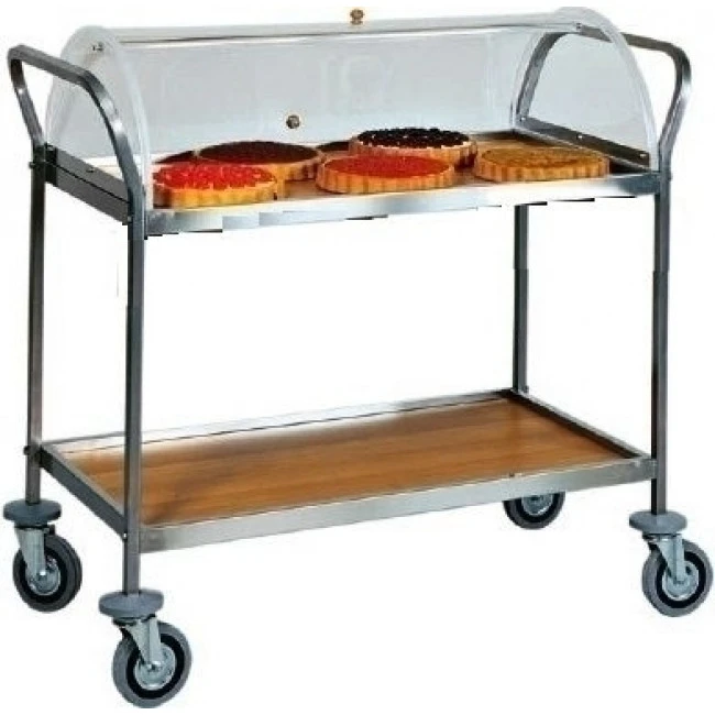 Carrello Di Servizio Modello CA1154 Per Dolci, Formaggi E Antipasti. Acciaio E Nobilitato Noce 2 Piani 3 Carrello Di Servizio Modello CA1154 Per Dolci, Formaggi E Antipasti. Acciaio E Nobilitato Noce 2 Piani