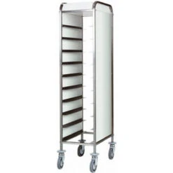 Carrello Portavassoi Modello CA1450PI Struttura In Acciaio Inox Guide In Acciaio Inox Pannellato Laterale In Acciaio Inox Bianco Portata N. 10 Vassoi GN 1/1 (cm 53x32,5)